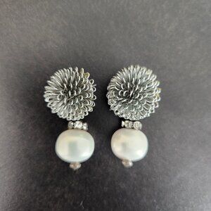 Earrings Vintage Style Pearl with Silver & Crystal
